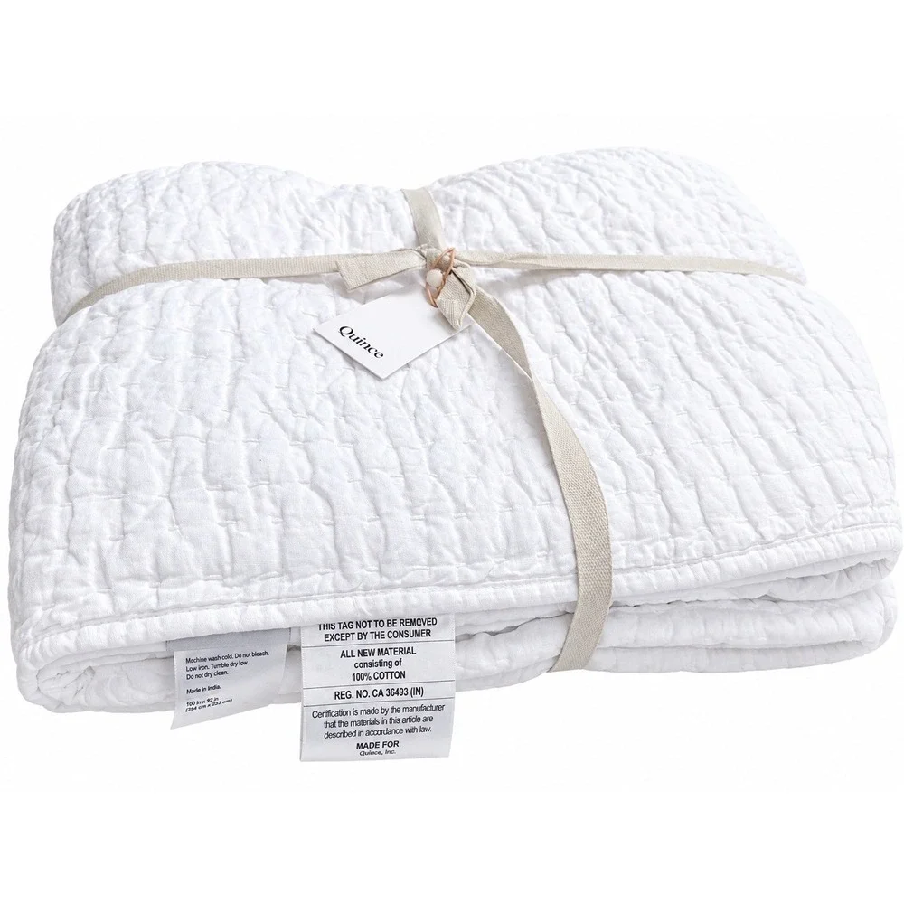 Quince Quilt Set King White Cotton Hand Stitched 2 Shams New